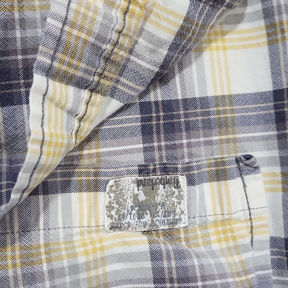 TIMBERLAND GRAY YELLOW PLAID ROLL TAB COTTON WESTERN BUTTON DOWN BUTTON SHIRT - Picture 7 of 15